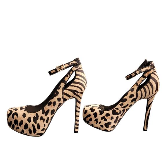 Heels High Platform Animal Pattern Leopard Zebra Genuine Cow Hair Sexy Shoes - Picture 4 of 12